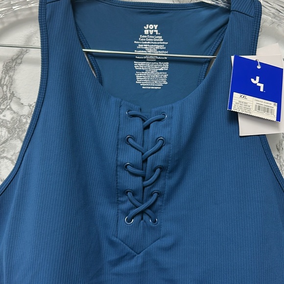 JoyLab Women’s Blue Lace-Up Tank Top Ribbed Cropped Support Size XXL - Picture 3 of 10